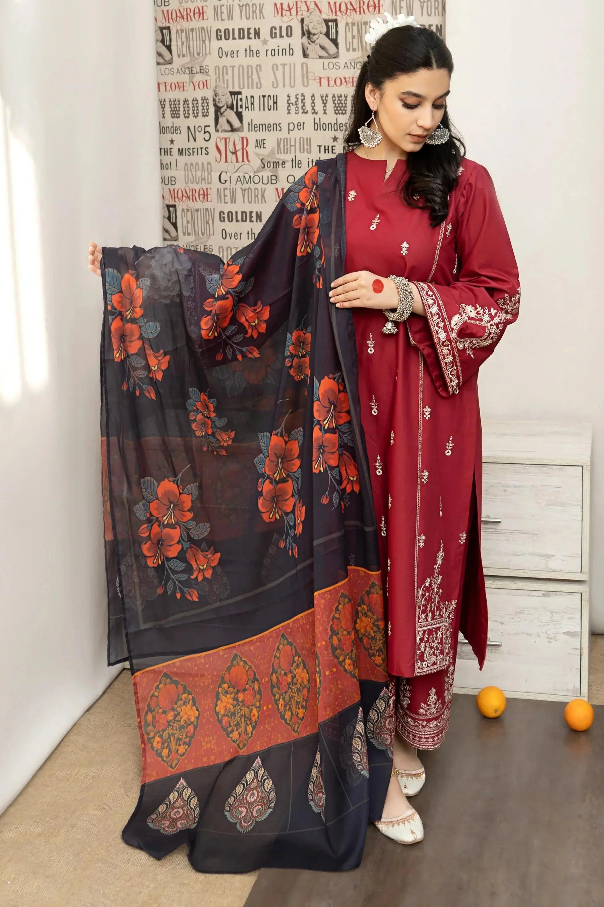 URGE Dhanak 3PC Embroidered With Digital Printed Shawl-657