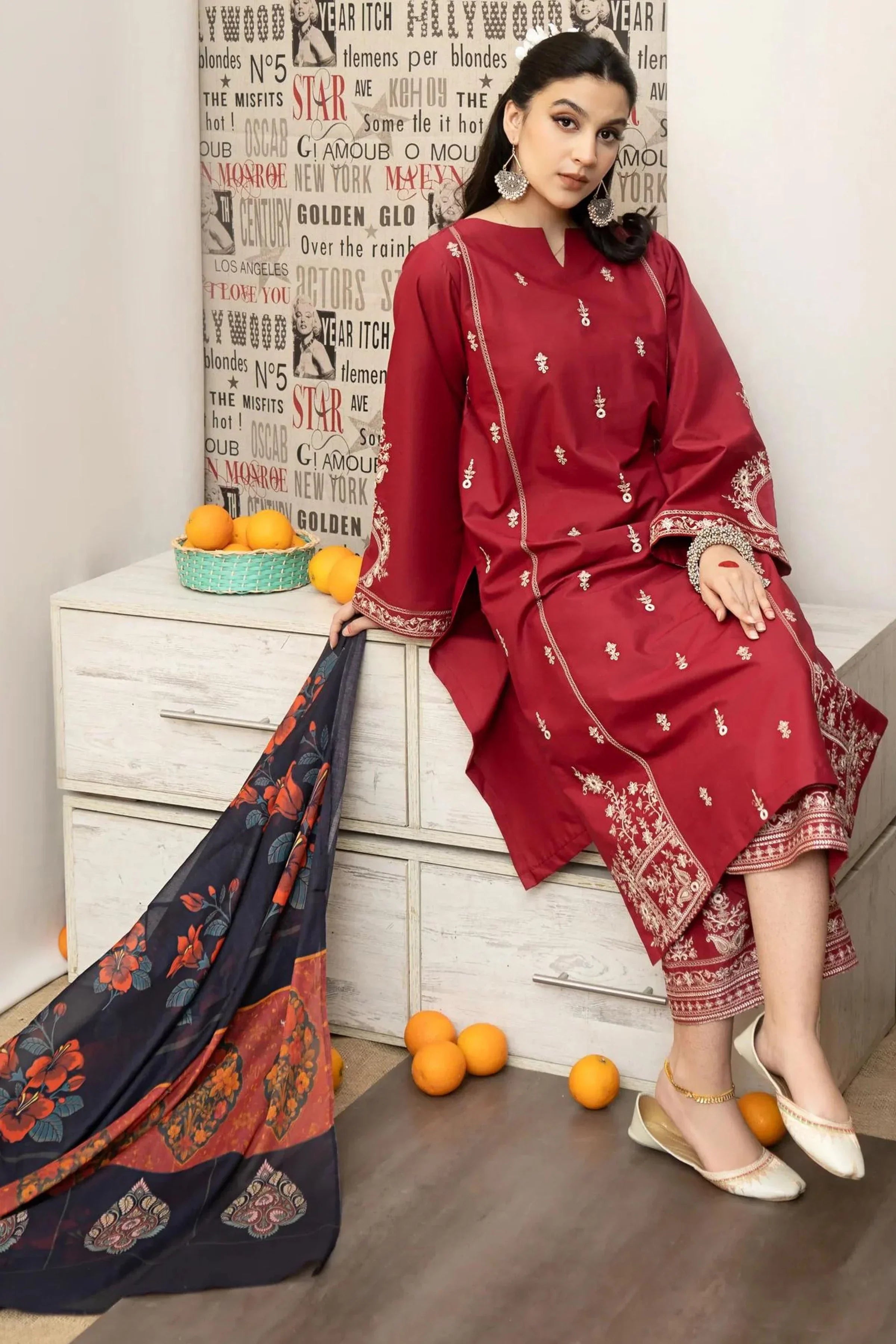 URGE Dhanak 3PC Embroidered With Digital Printed Shawl-657