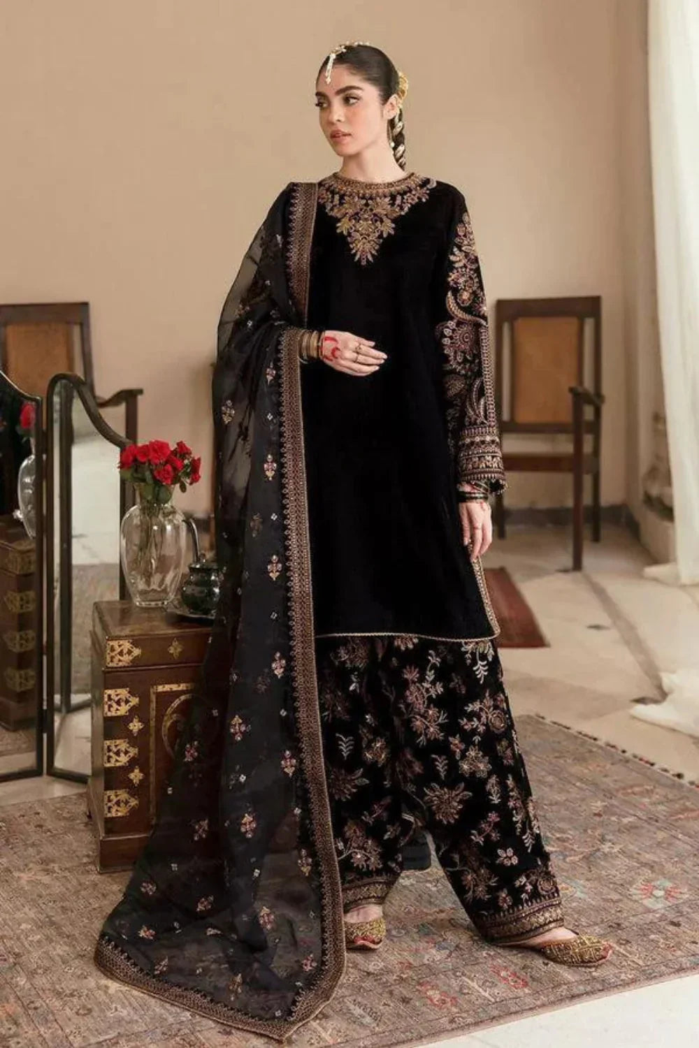 Azure Velvet 3PC Embroidered-951 Black