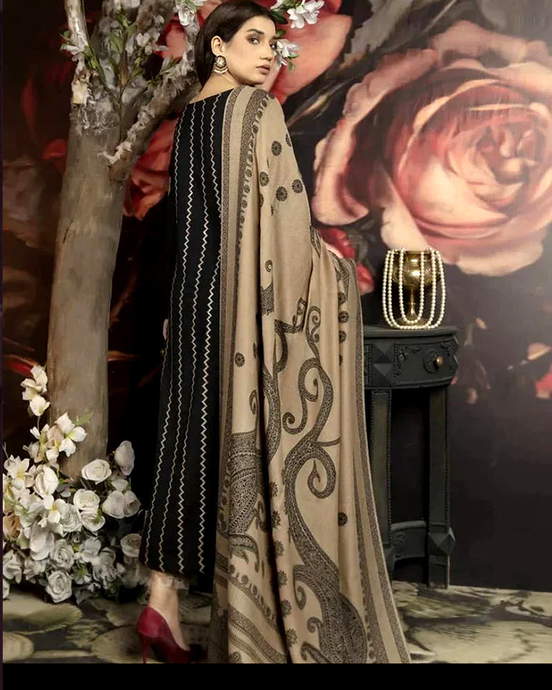 MARJAN Dhanak 3PC Embroidered With Printed Wool Shawl-1315