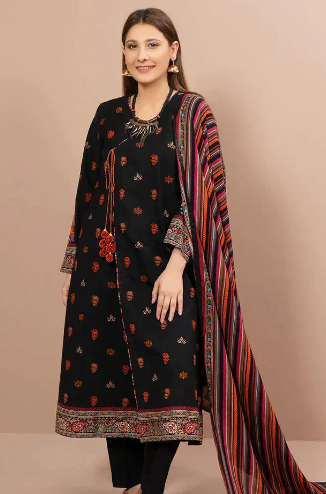 KESARIYA 3PC Dhanak Embroidered Shirt With Dhanak Print Shawl-641