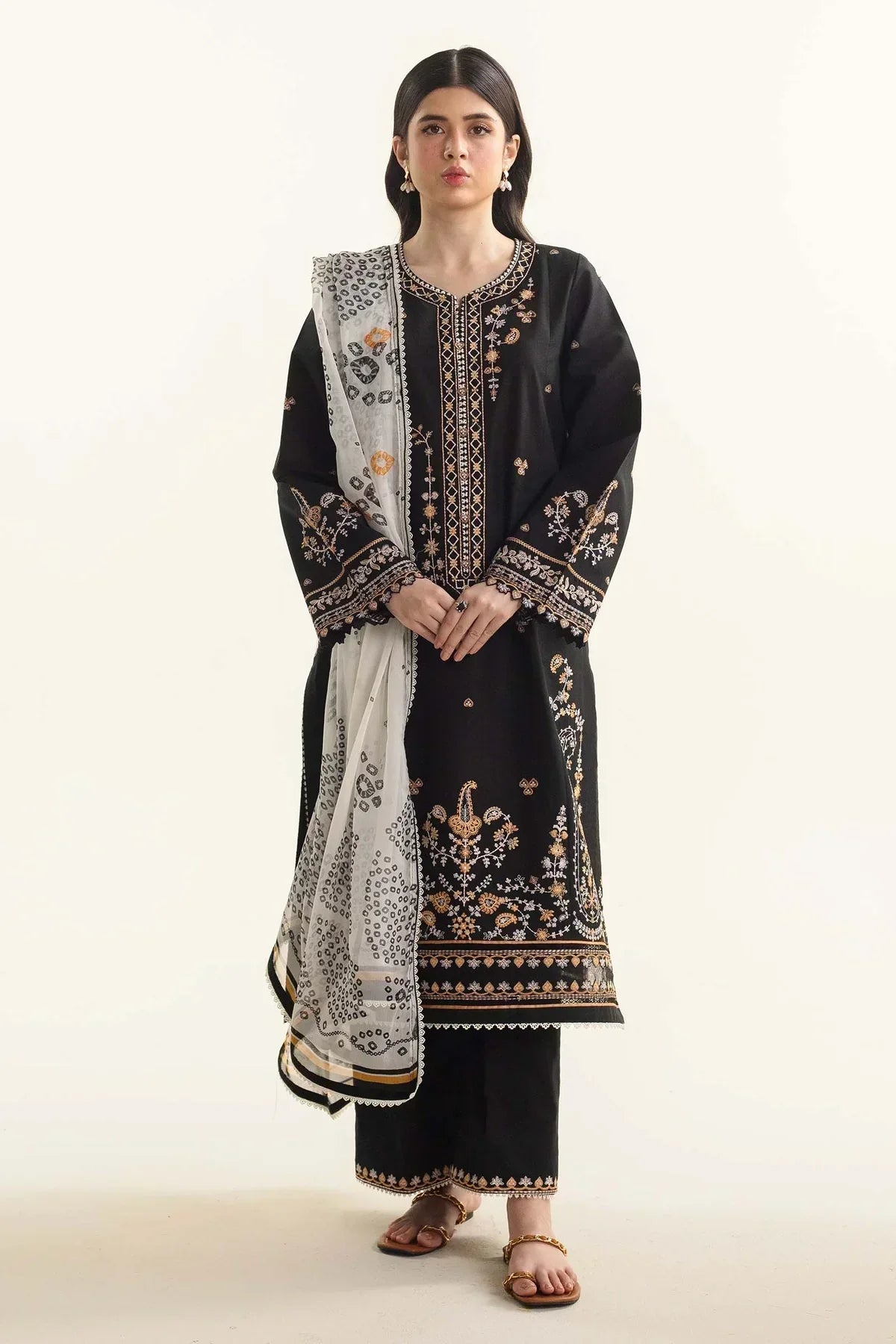 ZARA SHAHJAHAN 3PC Lawn Embroidered Shirt With Printed Dupatta-490