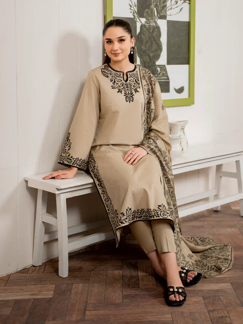 GRANEUT 3PC Dhanak Embroidered Shirt With Printed Dupatta-680