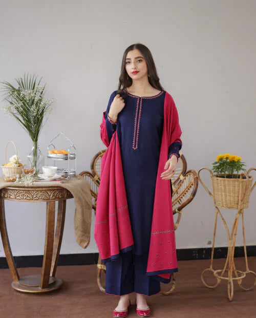 Aisling Dhanak 3PC Embroidered With Dhanak Embroidered Shawl-158