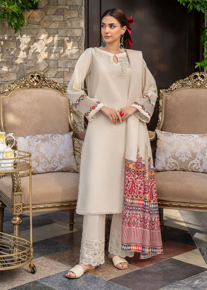 GHAZAL 3PC Dhanak Embroidered With Digital Printed Wool Shawl-235