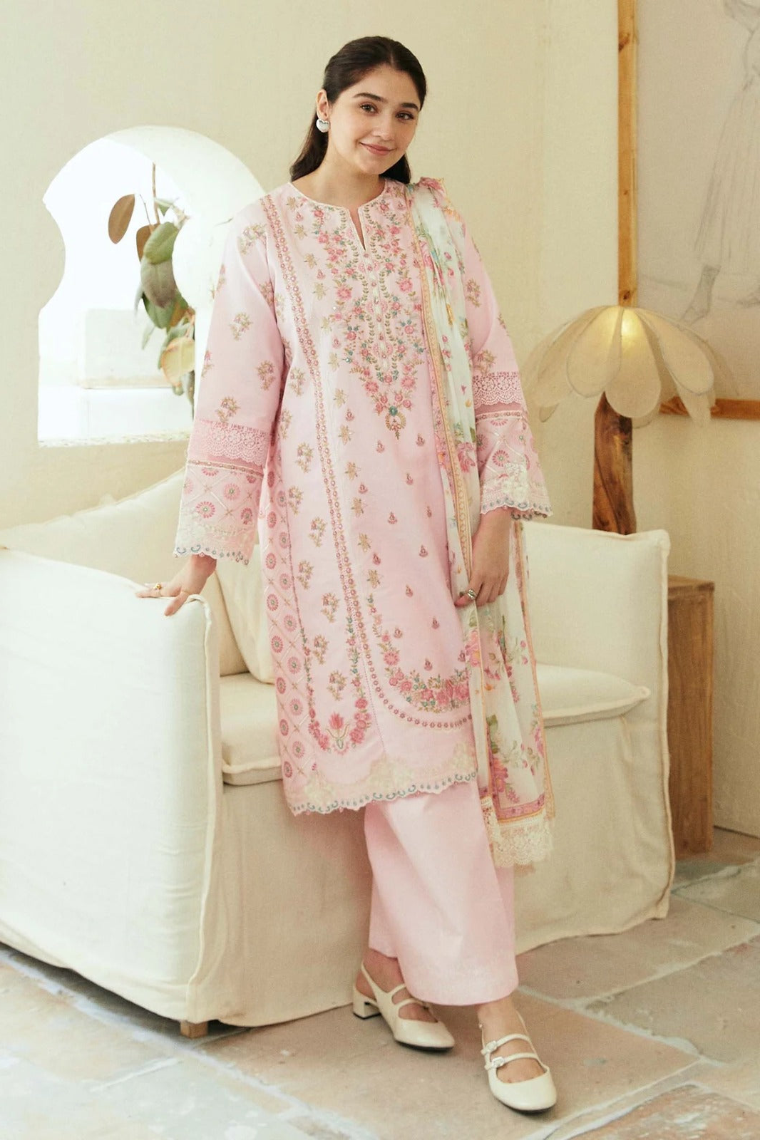 ZARA SHAHJAHAN LAWN 3pc Embroidered shirt with printed dupatta-524