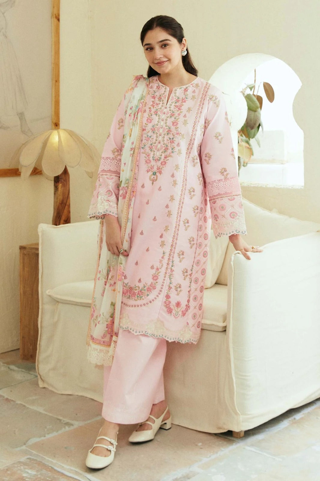 ZARA SHAHJAHAN LAWN 3pc Embroidered shirt with printed dupatta-524