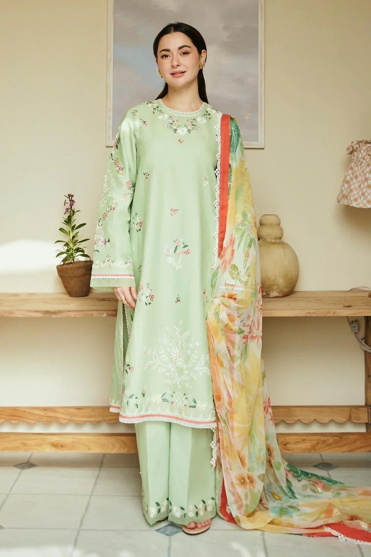 ZARA SHAHJAHAN 3PC Lawn Embroidered Shirt With Printed Dupatta-476