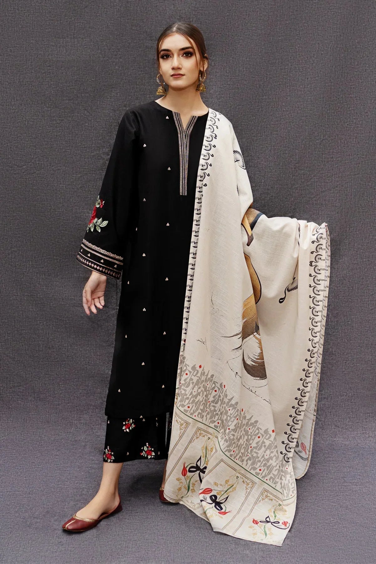 URGE DHANAK 3PC EMBROIDERED WITH PASHMINA WOOL SHAWL-167