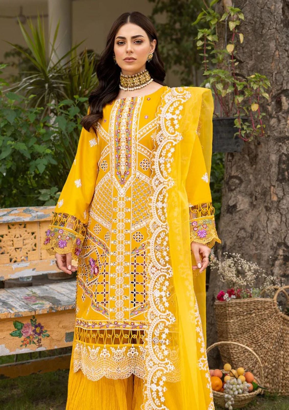 PARISHAY Lawn Chikenkari 3PC Embroidered With Organza Embroidered Dupatta-341