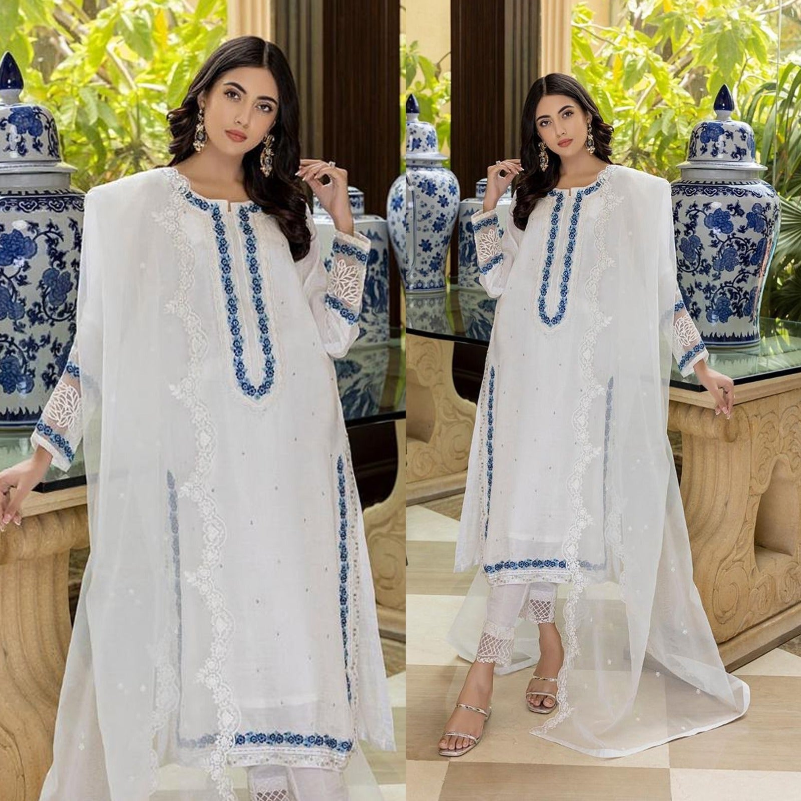 AZURE Lawn 3PC Embroidered With Organza Embroidered Dupatta-390