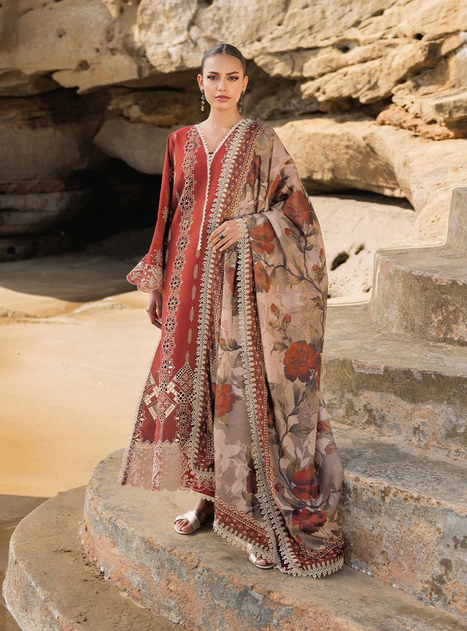 ZAINAB CHOTTANI 3PC Luxury Lawn Chikankri Embroidered With Printed Dupatta-454