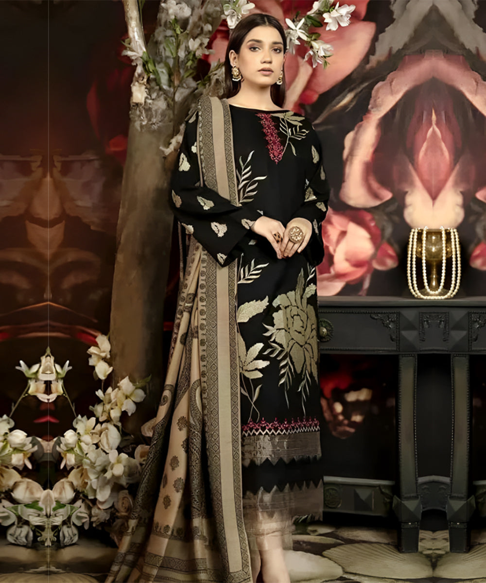 MARJAN Dhanak 3PC Embroidered With Printed Wool Shawl-1315